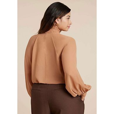 ELOQUII Women's Plus Size Sheer Neck Tie Blouse