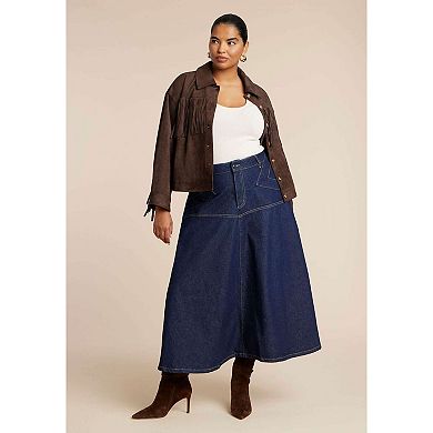 ELOQUII Women's Plus Size Denim Maxi Skirt With Seam Detail