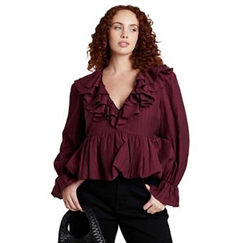ELOQUII Women's Plus Size Romantic Ruffle Blouse