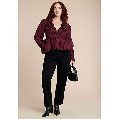 ELOQUII Women's Plus Size Romantic Ruffle Blouse