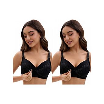 2 Packs Nursing Bra for Women Lace Front Closure Adjustable Straps Pumping Underwear