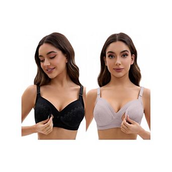 2 Packs Nursing Bra for Women Lace Front Closure Adjustable Straps Pumping Underwear