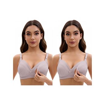 2 Packs Nursing Bra for Women Lace Front Closure Adjustable Straps Pumping Underwear