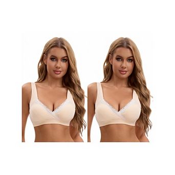 2 Packs Women's Lace Crossover Wirefree Sleep Breastfeeding Soft Cup Nursing Bras