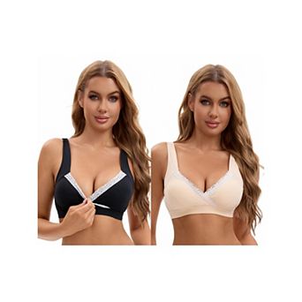 2 Packs Women's Lace Crossover Wirefree Sleep Breastfeeding Soft Cup Nursing Bras