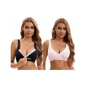 2 Packs Women's Lace Crossover Wirefree Sleep Breastfeeding Soft Cup Nursing Bras