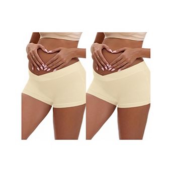 2 Packs Women's Low Waist Under the Bump Maternity BoyShorts Pregnancy Seamless Ladies Panties
