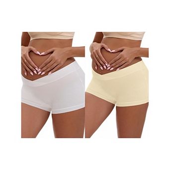 2 Packs Women's Low Waist Under the Bump Maternity BoyShorts Pregnancy Seamless Ladies Panties