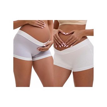 2 Packs Women's Low Waist Under the Bump Maternity BoyShorts Pregnancy Seamless Ladies Panties