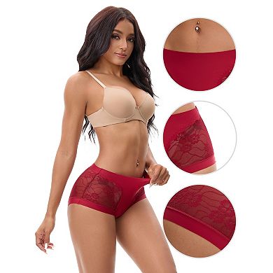 2 Packs Women's High Wasited Lace Underwear Briefs Breathable Full Coverage Tummy Control Panties