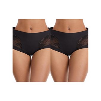 2 Packs Women's High Wasited Lace Underwear Briefs Breathable Full Coverage Tummy Control Panties