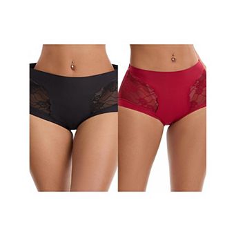 2 Packs Women's High Wasited Lace Underwear Briefs Breathable Full Coverage Tummy Control Panties