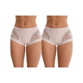 2 Packs Women's High Wasited Lace Underwear Briefs Breathable Full Coverage Tummy Control Panties