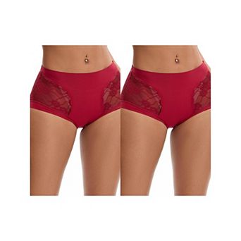 2 Packs Women's High Wasited Lace Underwear Briefs Breathable Full Coverage Tummy Control Panties
