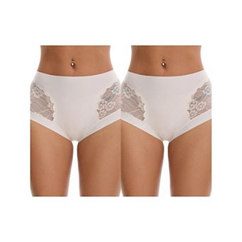 2 Packs Women's High Wasited Lace Underwear Briefs Breathable Full Coverage Tummy Control Panties