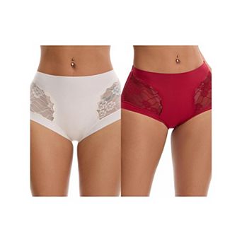 2 Packs Women's High Wasited Lace Underwear Briefs Breathable Full Coverage Tummy Control Panties