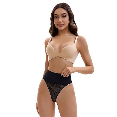 2 Packs Women's High Waisted Tummy Control Briefs Stretch Lace Firm Control Thong Shapewear