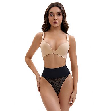 2 Packs Women's High Waisted Tummy Control Briefs Stretch Lace Firm Control Thong Shapewear
