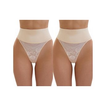 2 Packs Women's High Waisted Tummy Control Briefs Stretch Lace Firm Control Thong Shapewear