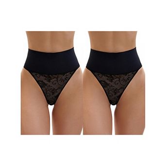 2 Packs Women's High Waisted Tummy Control Briefs Stretch Lace Firm Control Thong Shapewear
