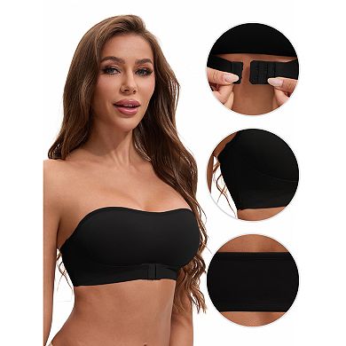 2 Packs Women's Front Closure Strapless Wirefree Bandeau Non-Slip Tube Top Bras