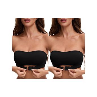 2 Packs Women's Front Closure Strapless Wirefree Bandeau Non-Slip Tube Top Bras