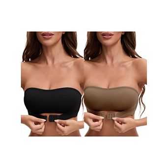 2 Packs Women's Front Closure Strapless Wirefree Bandeau Non-Slip Tube Top Bras