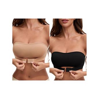 2 Packs Women's Front Closure Strapless Wirefree Bandeau Non-Slip Tube Top Bras