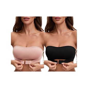 2 Packs Women's Front Closure Strapless Wirefree Bandeau Non-Slip Tube Top Bras
