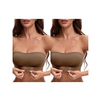 2 Packs Women's Front Closure Strapless Wirefree Bandeau Non-Slip Tube Top Bras