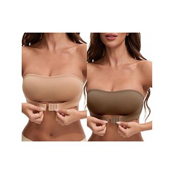 2 Packs Women's Front Closure Strapless Wirefree Bandeau Non-Slip Tube Top Bras
