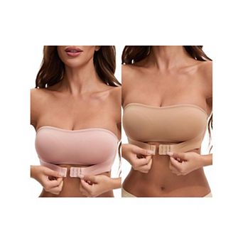 2 Packs Women's Front Closure Strapless Wirefree Bandeau Non-Slip Tube Top Bras