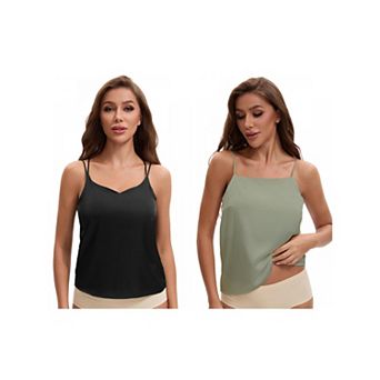 2 Packs Women's Square or V Neck Cami Vest Wide Strap Light Loose Fit Sleeveless Tank Camisoles