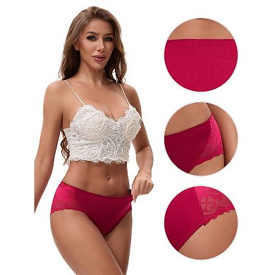 2 Packs Women's Lace Mid-Waisted Full Coverage Briefs HI-Cut Leak Proof Ladies Underpants