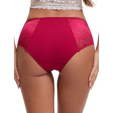 2 Packs Women's Lace Mid-Waisted Full Coverage Briefs HI-Cut Leak Proof Ladies Underpants