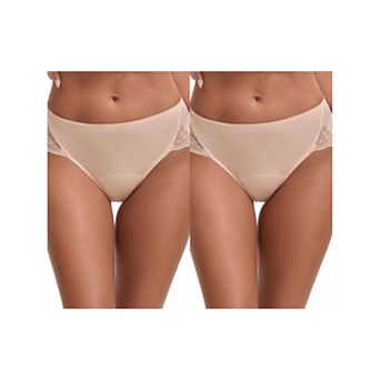 2 Packs Women's Lace Mid-Waisted Full Coverage Briefs HI-Cut Leak Proof Ladies Underpants