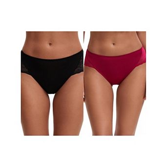 2 Packs Women's Lace Mid-Waisted Full Coverage Briefs HI-Cut Leak Proof Ladies Underpants