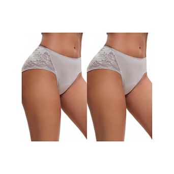 2 Packs Women's Lace Mid-Waisted Full Coverage Briefs HI-Cut Leak Proof Ladies Underpants