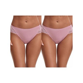 2 Packs Women's Lace Mid-Waisted Full Coverage Briefs HI-Cut Leak Proof Ladies Underpants