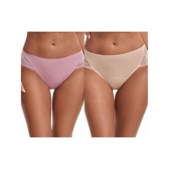 2 Packs Women's Lace Mid-Waisted Full Coverage Briefs HI-Cut Leak Proof Ladies Underpants