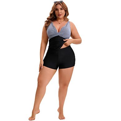Women's Plus Size 2 Piece Swimsuit Ruched Tankini Board Shorts Tummy Control Bathing Suit Swimwear