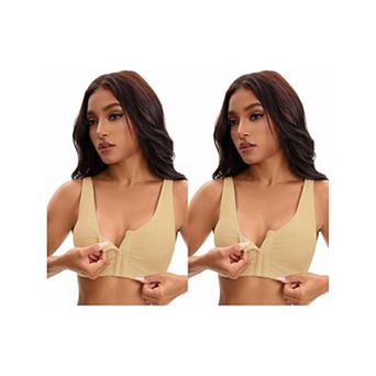 2 Packs Women's Front Closure Adjustable Strap Wirefree Full Coverage Soft Workout Bras