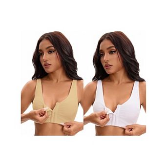 2 Packs Women's Front Closure Adjustable Strap Wirefree Full Coverage Soft Workout Bras