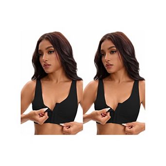 2 Packs Women's Front Closure Adjustable Strap Wirefree Full Coverage Soft Workout Bras