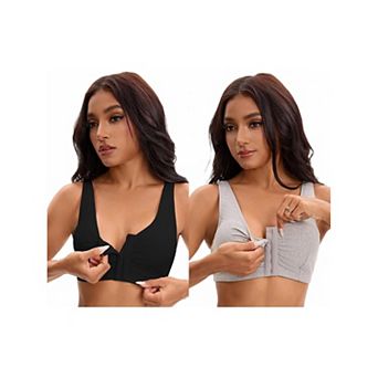 2 Packs Women's Front Closure Adjustable Strap Wirefree Full Coverage Soft Workout Bras