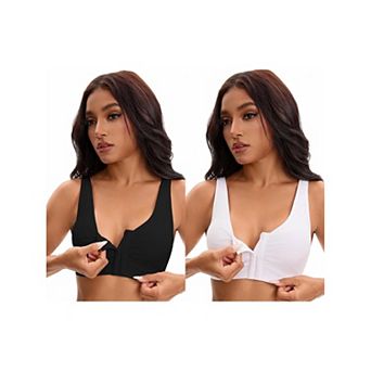 2 Packs Women's Front Closure Adjustable Strap Wirefree Full Coverage Soft Workout Bras