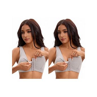 2 Packs Women's Front Closure Adjustable Strap Wirefree Full Coverage Soft Workout Bras