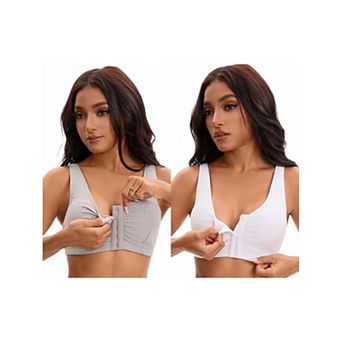 2 Packs Women's Front Closure Adjustable Strap Wirefree Full Coverage Soft Workout Bras