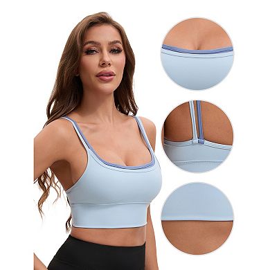 2 Packs Women's Double Spaghetti Strap Slim Fit Longline Full Coverage Workout Padded Sports Bras