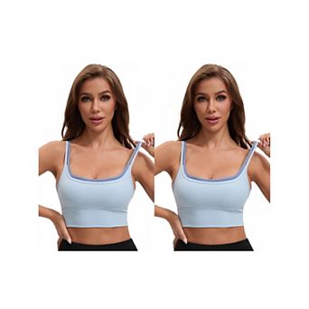 2 Packs Women's Double Spaghetti Strap Slim Fit Longline Full Coverage Workout Padded Sports Bras